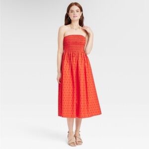 Women's Easy Summer Smocked Midi Sundress - A New Day™ Red Dot NWOT
